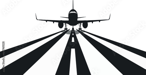 Airplane taking off on runway with bold shadows and lights