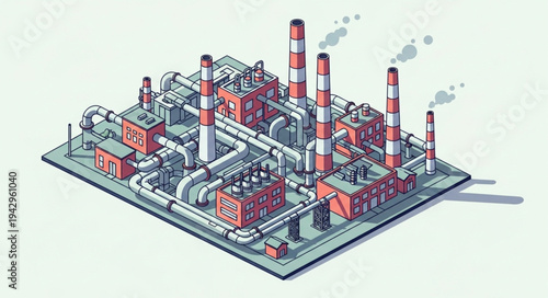 Industrial Factory Buildings with Smokestacks.