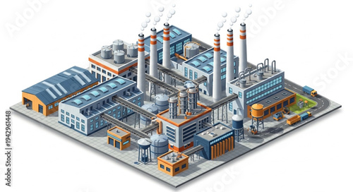 Industrial Factory Complex 3D Model.