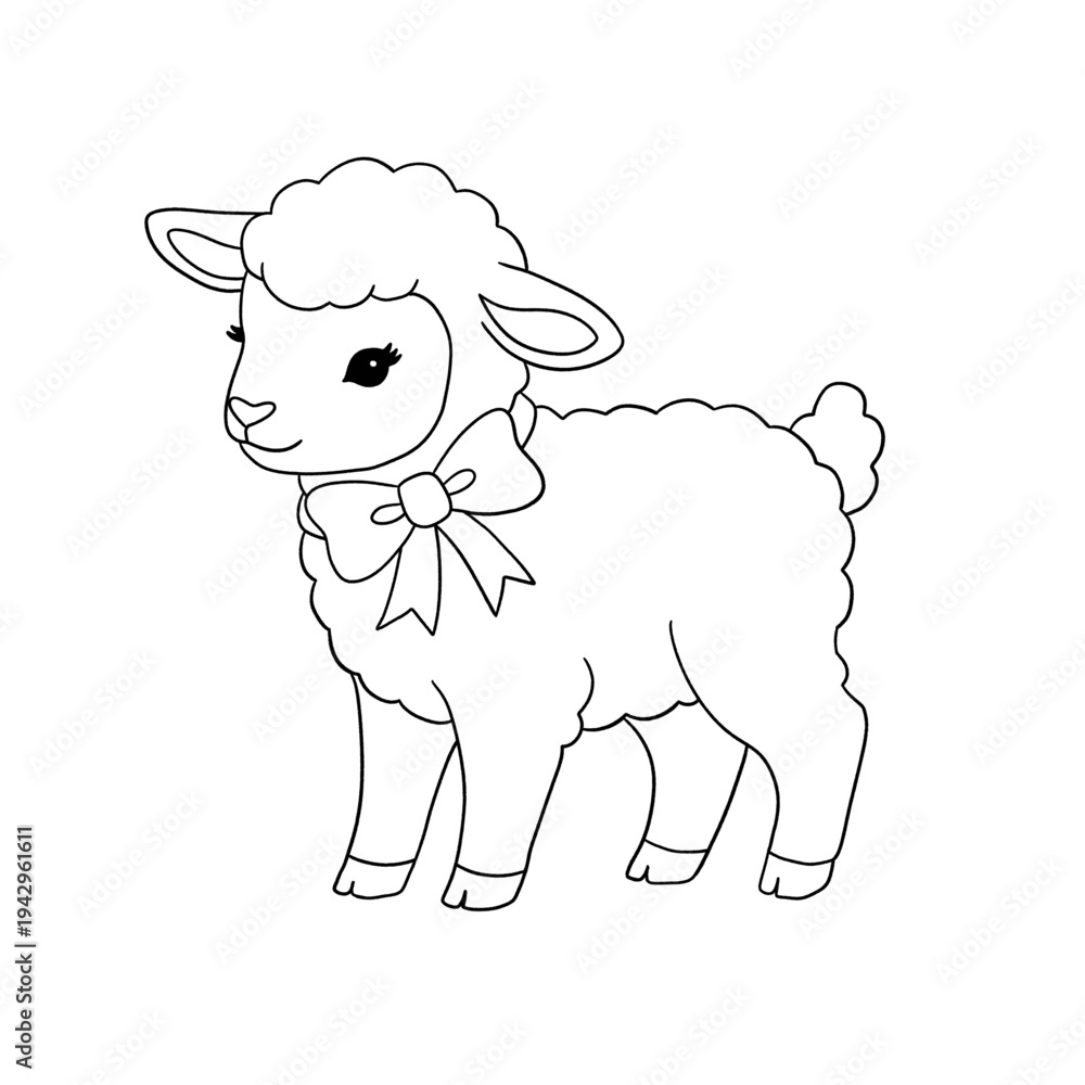 Obraz premium A cute cartoon sheep vector illustration featuring a happy white lamb character with fluffy wool isolated on a farm nature background