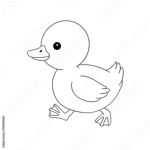 A cute yellow rubber ducky cartoon vector illustration of a baby duckling with a beak and wing isolated for fun bath time or Easter egg art