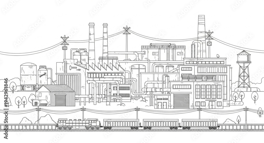 Fototapeta premium Industrial Factory Complex Architectural Drawing.