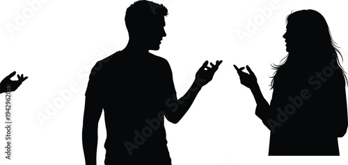 Man and woman talking silhouettes conversation discussion gesture people communication concept vector illustration isolated on white background