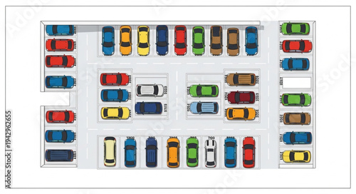 Aerial View of a Crowded Parking Lot Filled with Cars.