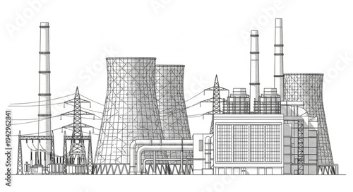 Industrial Factory Buildings with Chimneys.