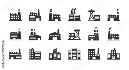 Collection of Industrial Factory Building Icons.
