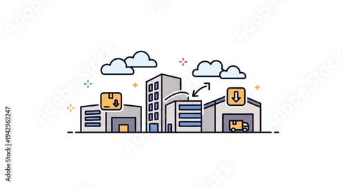 Industrial Factory Buildings with Shipping Containers.