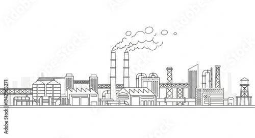 Industrial Factory Buildings with Smokestacks.