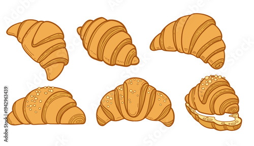 French baguettes color variation on white background