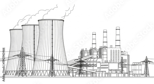 Industrial Factory Buildings with Smokestacks.