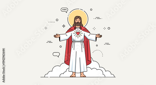 Illustration of a religious figure with a halo, depicted in a modern, flat style, suitable for spiritual themes
