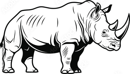 Black and white of a rhinoceros standing sideways animal wildlife 1