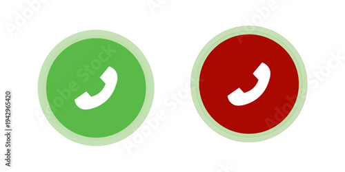 Phone call icon accept and decline. Icons depict the option to accept or decline phone call with red and green buttons. Phone icon. Answer and hang up the phone icon