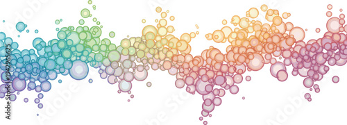 Colorful Gradient Wave of Overlapping Translucent Circles in Horizontal Flow Design for Abstract Vector Background and Data Visualization Art