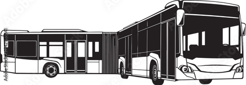 Articulated city bus public transit passenger transportation vehicle monochrome vector art