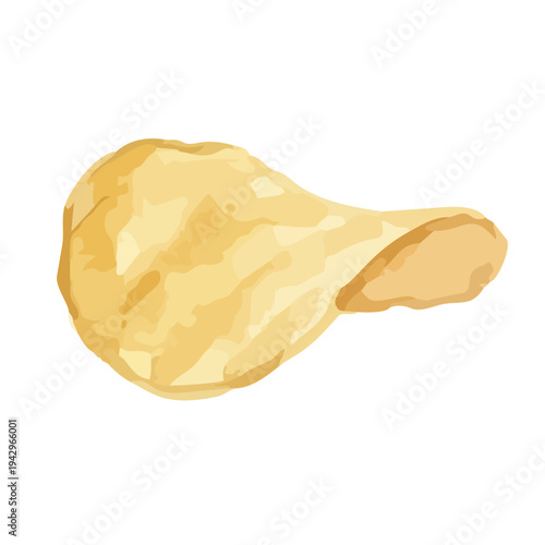 Watercolor-style crispy potato chips illustration, golden snack food, crinkle cut／ポテトチップス