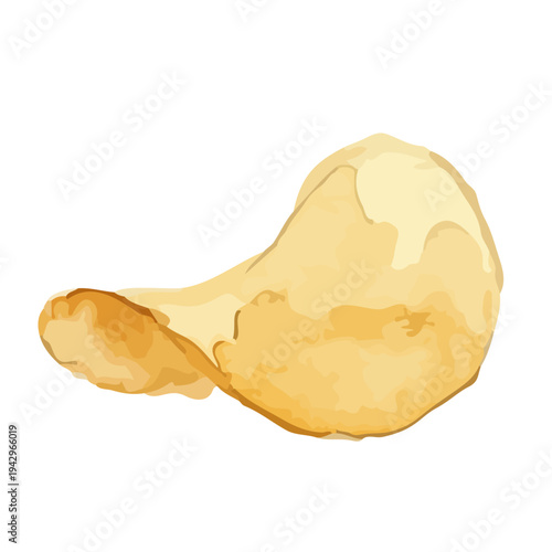 Watercolor-style crispy potato chips illustration, golden snack food, crinkle cut／ポテトチップス