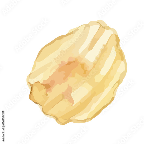 Watercolor-style crispy potato chips illustration, golden snack food, crinkle cut／ポテトチップス