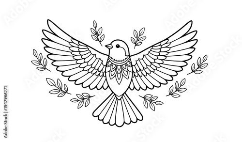 Flying bird coloring page black and white vector line art printable illustration