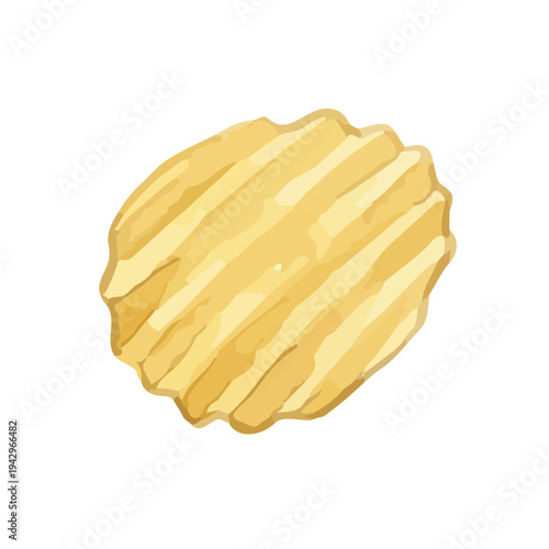 Watercolor-style crispy potato chips illustration, golden snack food, crinkle cut／ポテトチップス