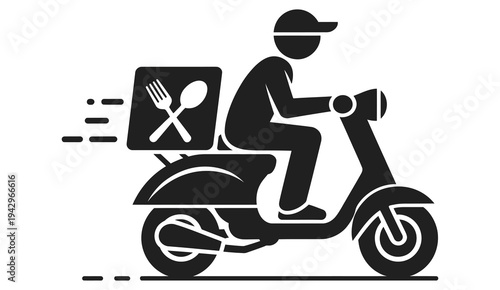 Scooter delivery icon, food delivery vector illustration representing express courier service, fast shipping transportation symbol