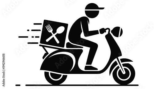 Scooter delivery icon, food delivery vector illustration representing express courier service, fast shipping transportation symbol