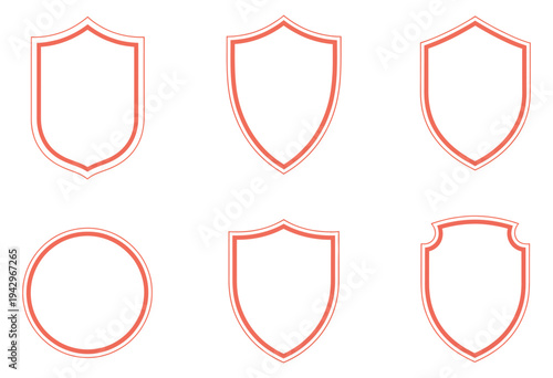 Shield outline vector icon, red heraldic badge frame illustration, protective security emblem minimalist crest shape for branding and logo design