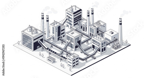 Industrial Factory Complex Isometric View.