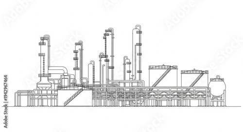 Industrial Factory Complex Blueprint Illustration.