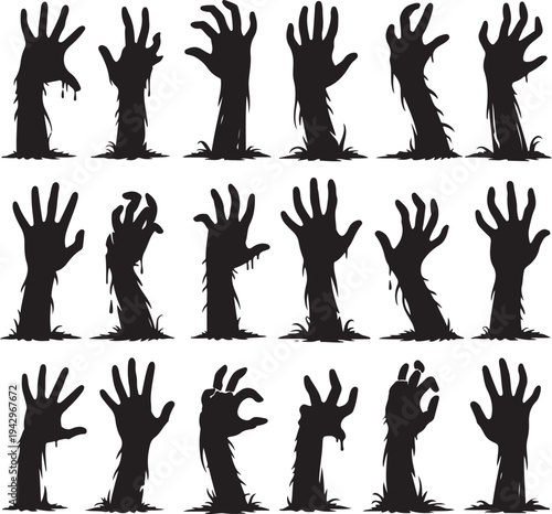 Zombie Hands Emerging from Ground Silhouette Collection