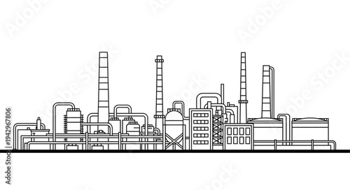 Industrial Factory Complex Illustration Outline.