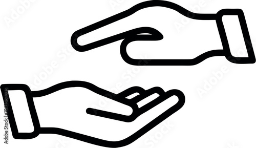 Illustration of two hands shaking or offering an item in a friendly gesture