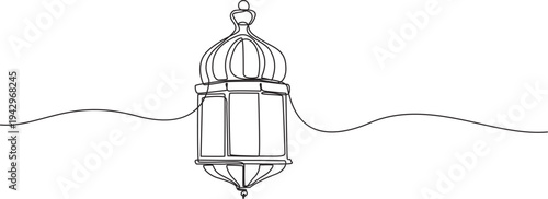 Eid Mubarak lanterns one line art drawing,4