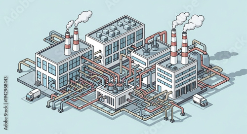 Industrial Factory Complex Isometric View.