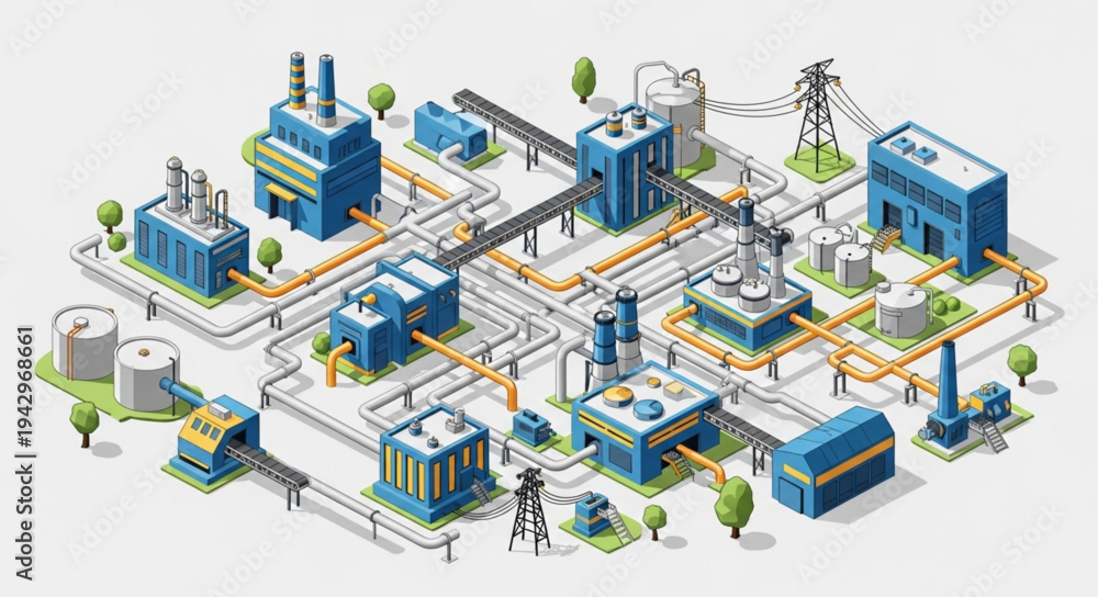 Fototapeta premium Industrial Factory Complex Isometric View.