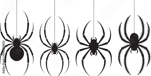 Four Stylized Black Spider Silhouettes Hanging spiders