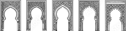 Collection of elegant vector archways in islamic or moorish architectural style
