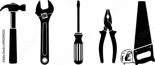 Black silhouette tool icons set illustration
