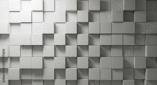 White cubes form a geometric pattern with subtle light and shadow, creating a three-dimensional texture, representative of depth and complexity