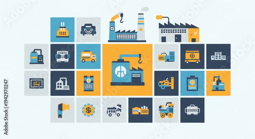 Industrial factory and transportation icons set.