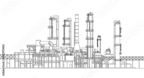 Industrial Factory Complex Line Drawing.