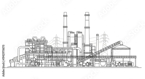Industrial Factory Complex Technical Drawing.
