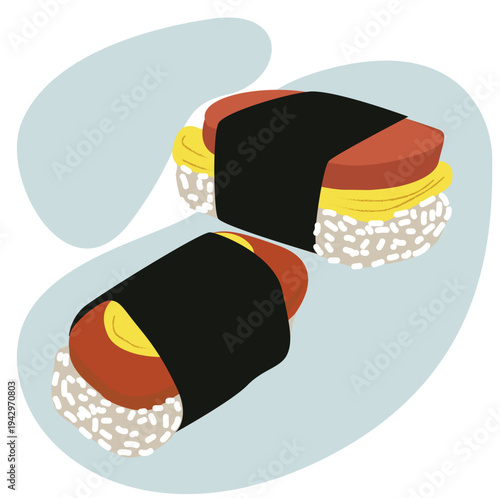 Spam musubi vector on the plate
