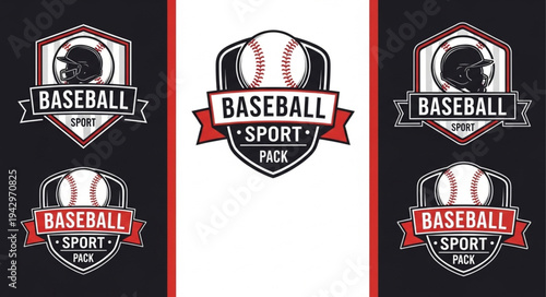 Baseball Sport Emblem Collection with Helmets and Balls.