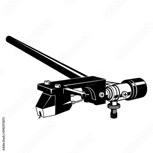 A black metal handgun vector illustration isolated on a white background as a military weapon object for security technology and war equipment