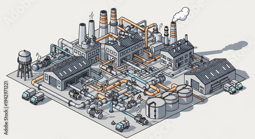 Industrial Factory Complex with Infrastructure.