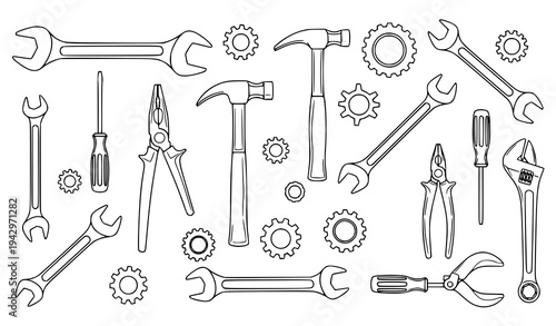 DIY mechanic tools vector collection with wrenches hammers screwdrivers pliers and gear icons