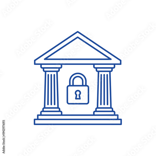 Bank Building Security Icon with Padlock Symbol.