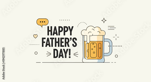 A cheerful illustration featuring a beer mug and festive text celebrating Father's Day in a modern, flat style