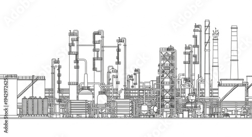 Industrial Factory Complex Line Drawing.